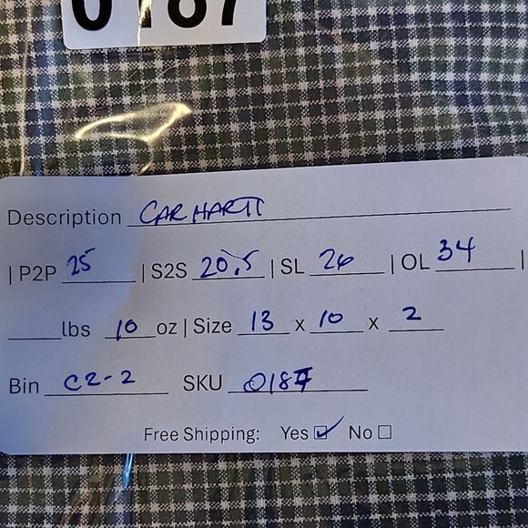 Carhartt Long Sleeve Button Up Shirt Men's LG Blue Green Pin Check Plaid Camping - Picture 9 of 9